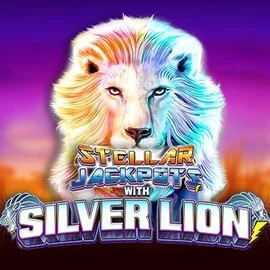 Stellar Jackpots with Silver Lion online game logo by Lightning Box Game on duffspincasino.eu